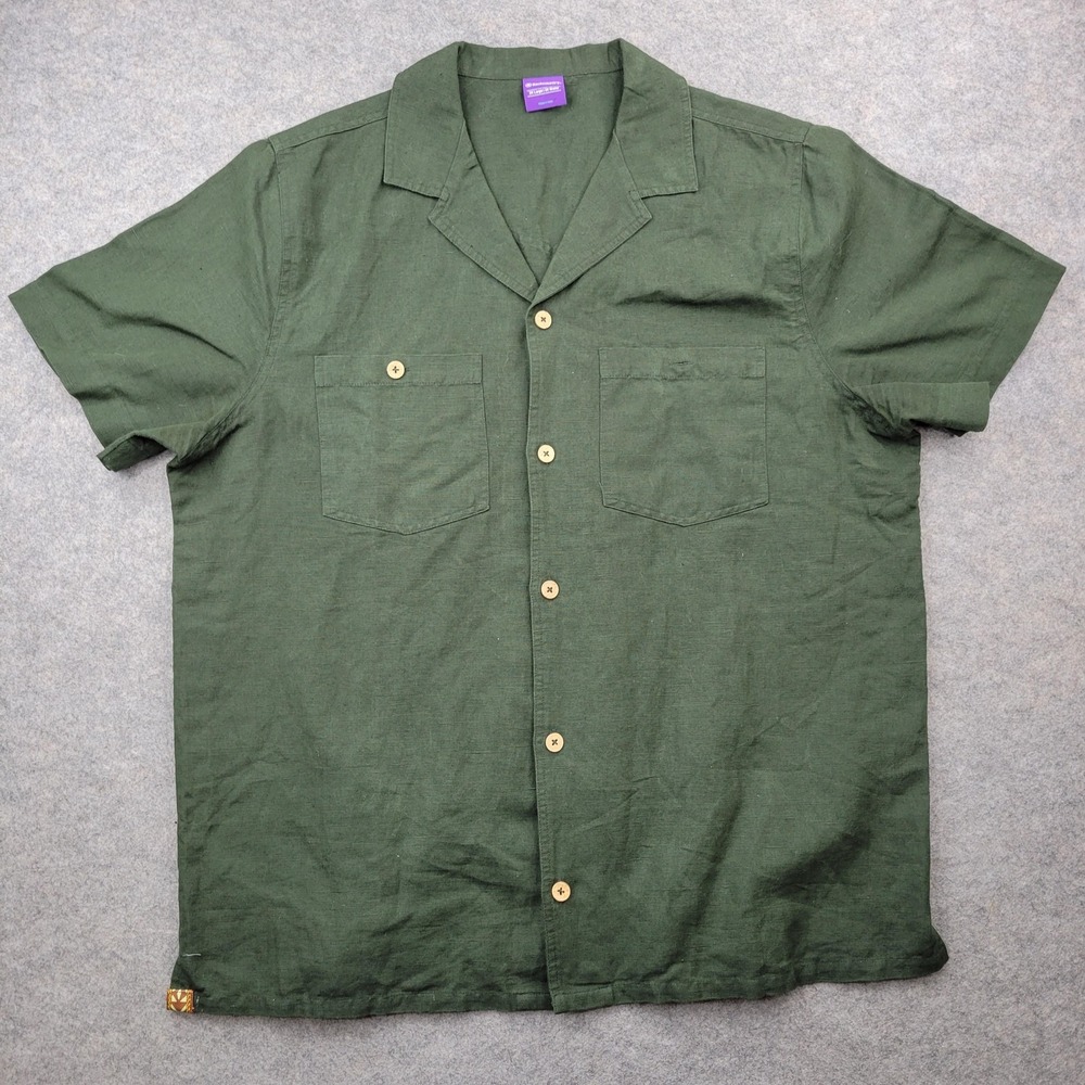 Backcountry Shirt Mens 2XL Green Solid Short Sleeve Button Up Linen Blend Casual